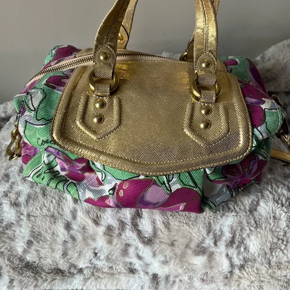 Coach Gold and Purple Floral Satchel - Picture 2 of 9
